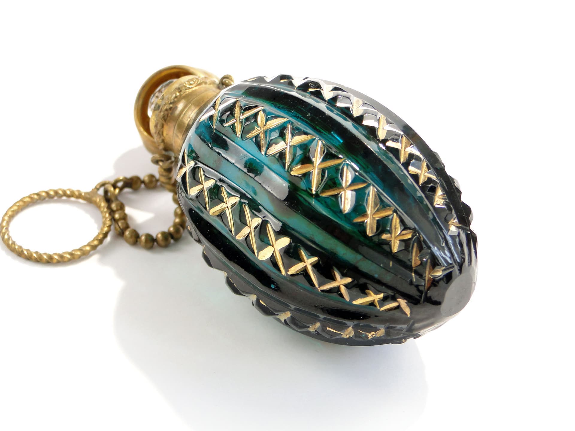 Perfume Bottle Biedermeier, green glass, Austria, 19th c. - 3678