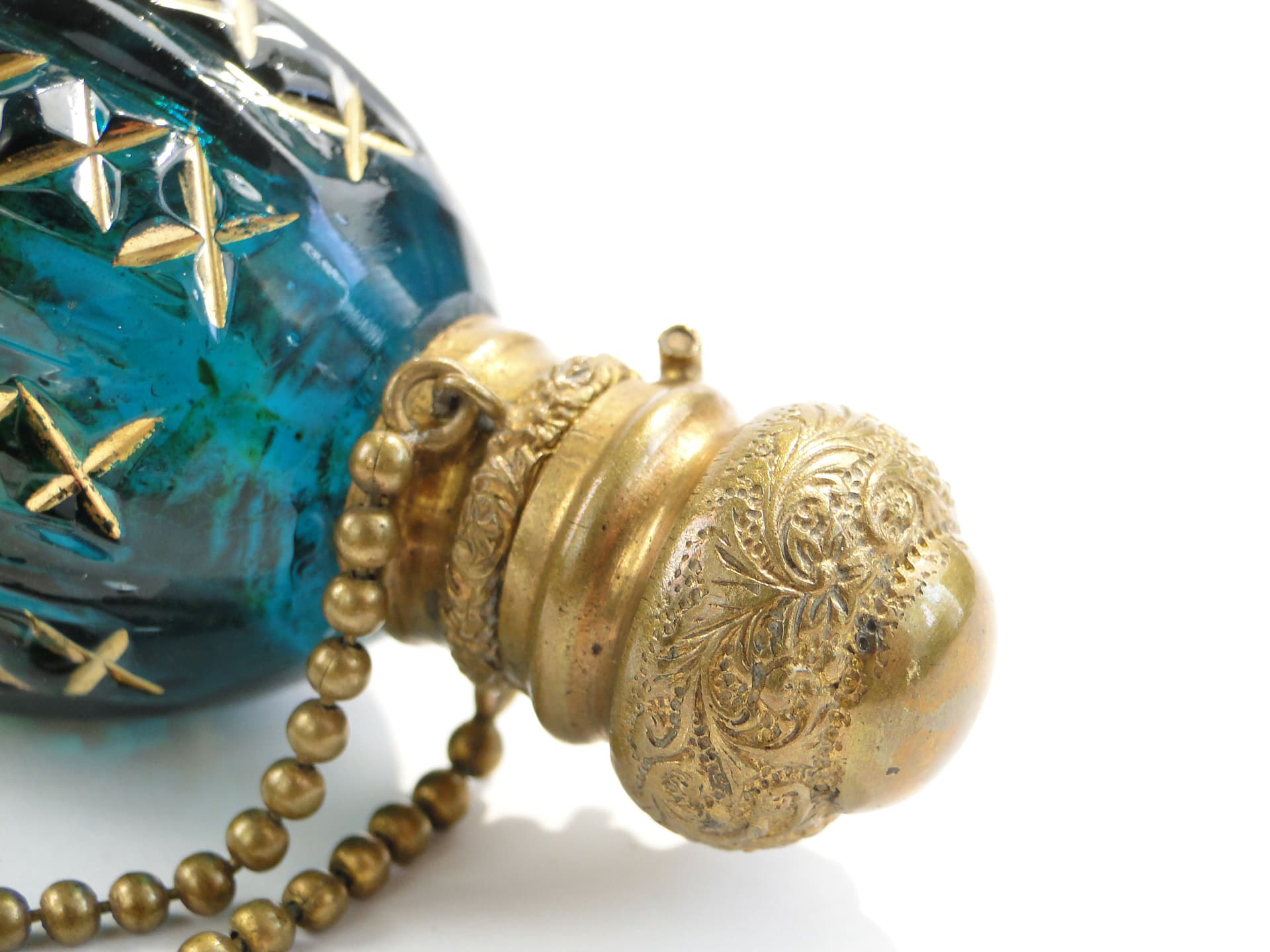 Perfume Bottle Biedermeier, green glass, Austria, 19th c. - 3674