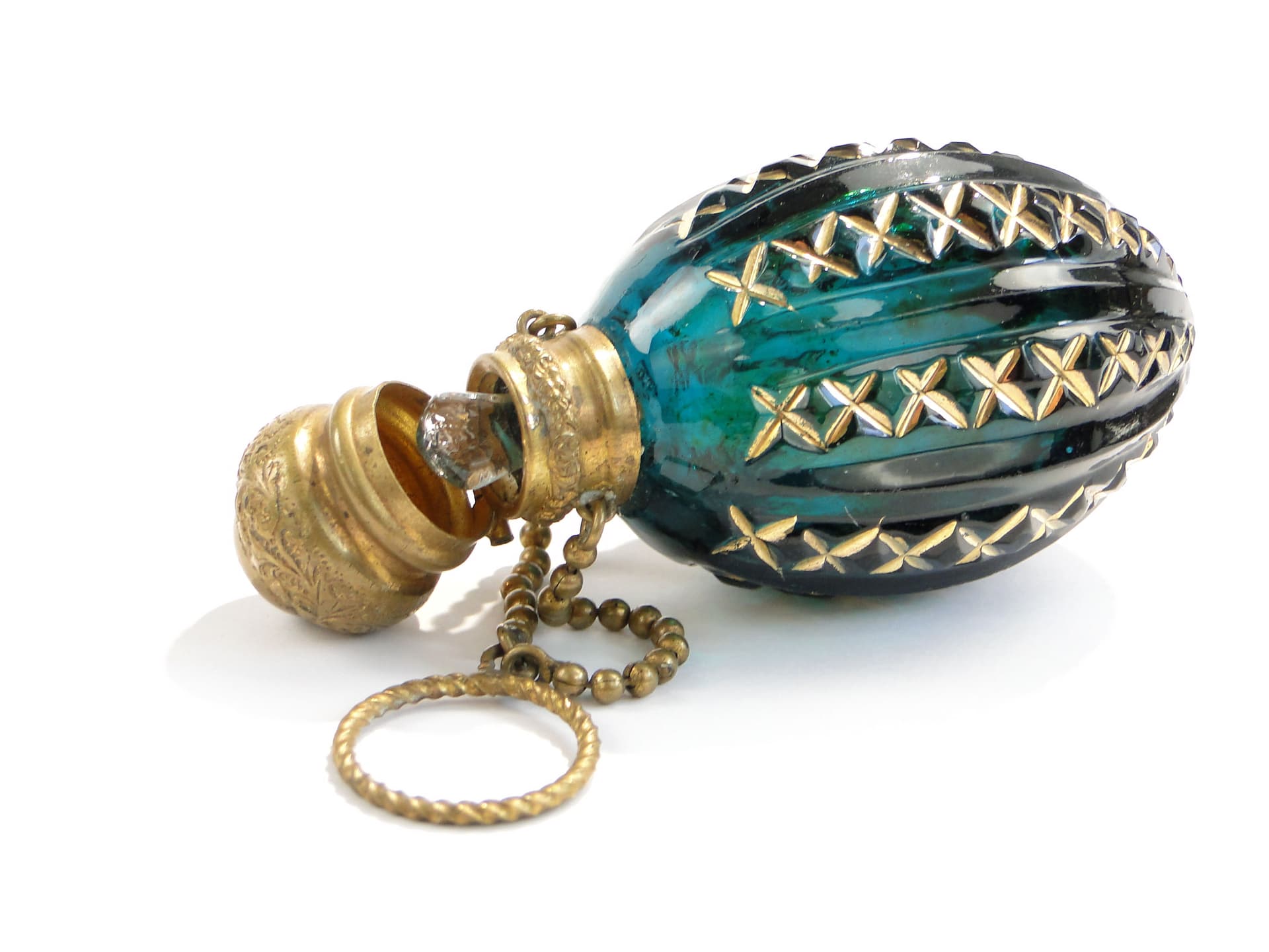 Perfume Bottle Biedermeier, green glass, Austria, 19th c. - 3677