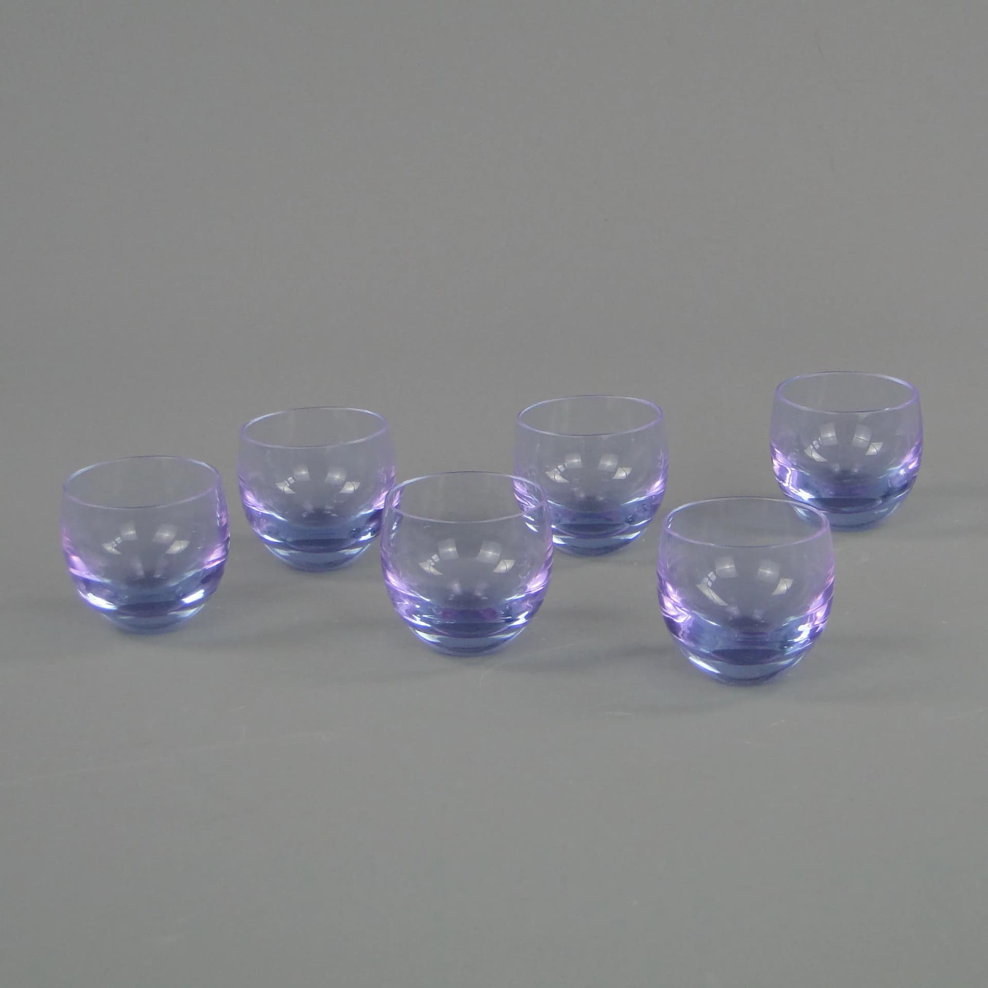 Set of Culbutto glasses, neodymium crystal, by R. Eschler, Moser, Czechoslovakia, 1950s. - 30987
