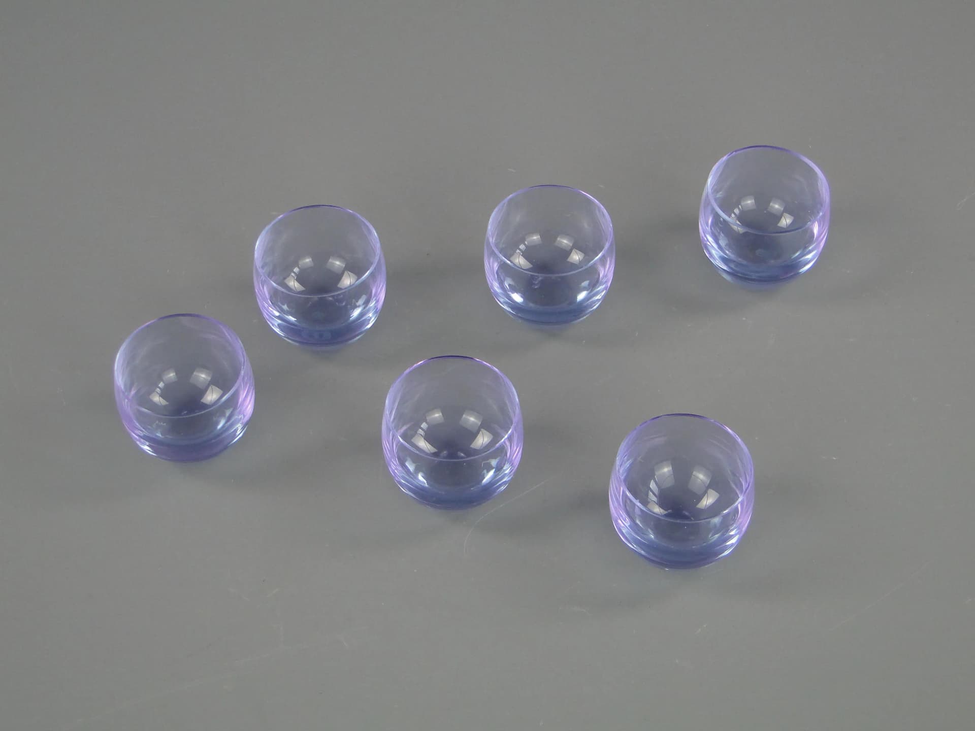 Set of Culbutto glasses, neodymium crystal, by R. Eschler, Moser, Czechoslovakia, 1950s. - 30988