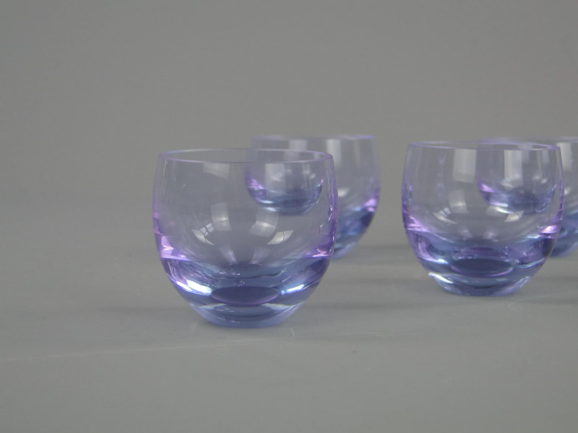Set of Culbutto glasses, neodymium crystal, by R. Eschler, Moser, Czechoslovakia, 1950s. - 30990
