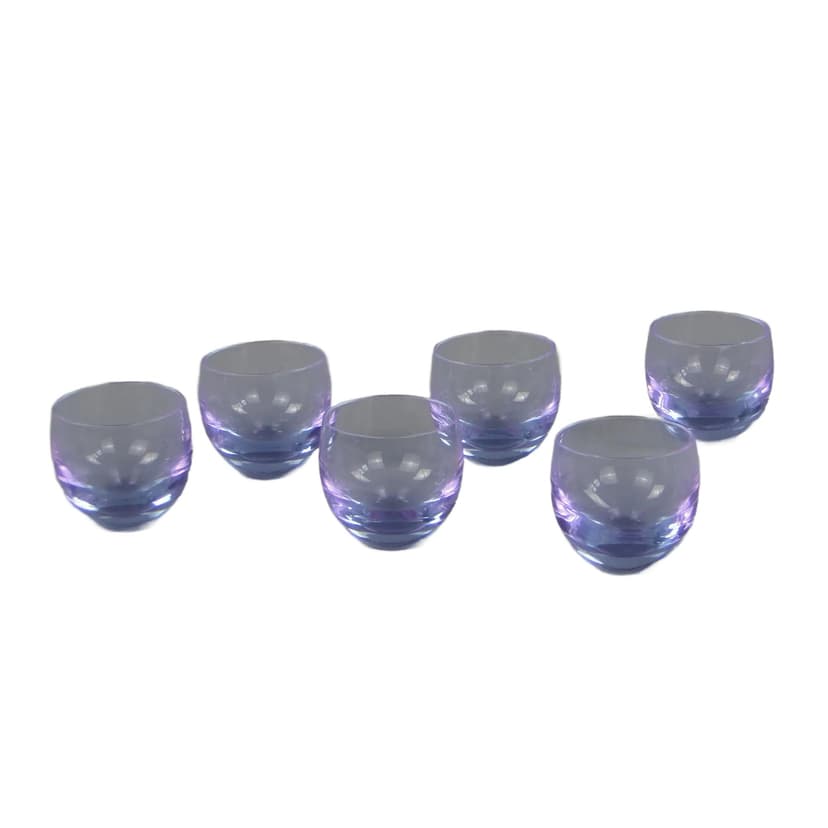 Set of Culbutto glasses, neodymium crystal, by R. Eschler, Moser, Czechoslovakia, 1950s.