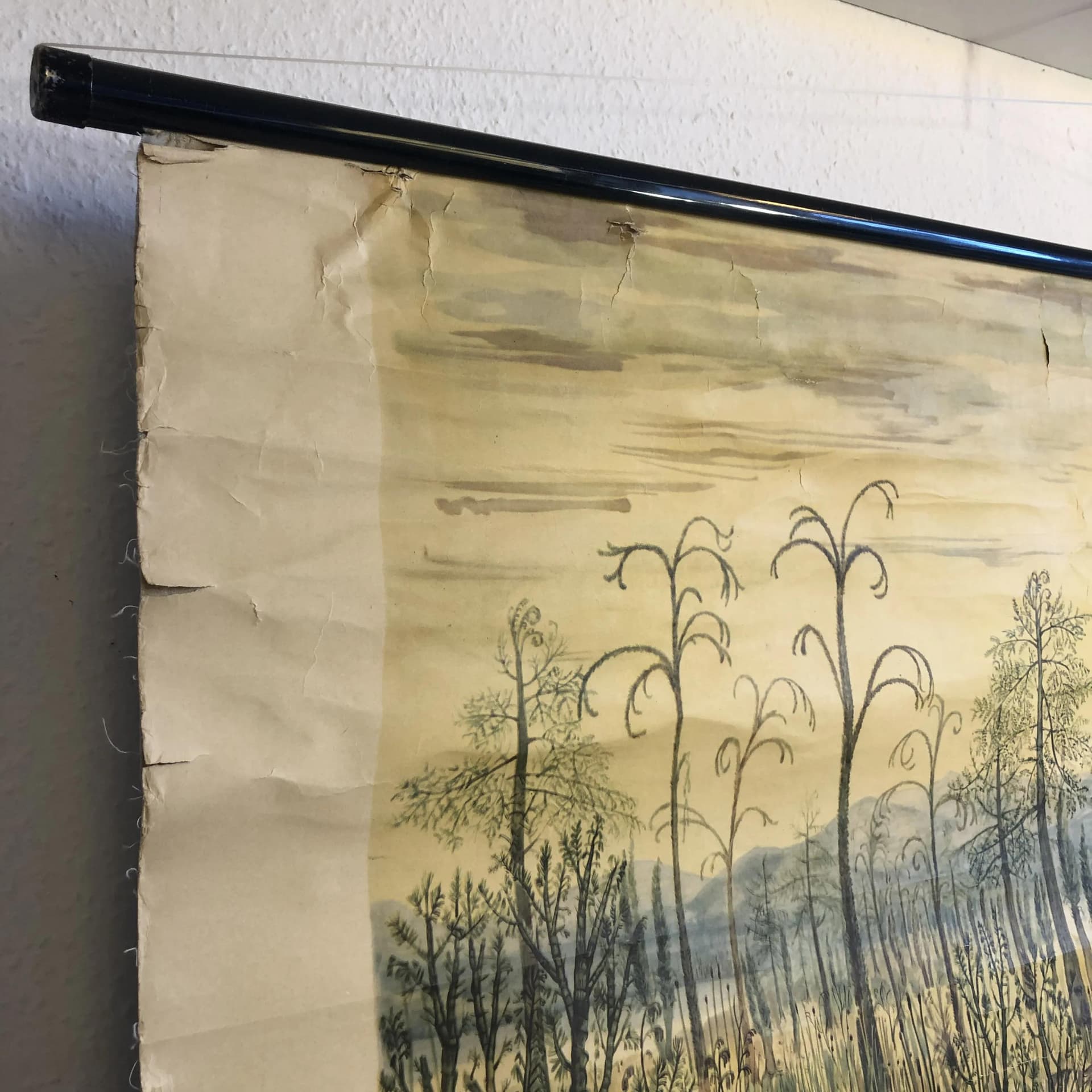 Tablica edukacyjna Okres Dewon, papier płótno żółty, aut. H. Dost, Niemcy, lata 70., 116x75 cm - 30931