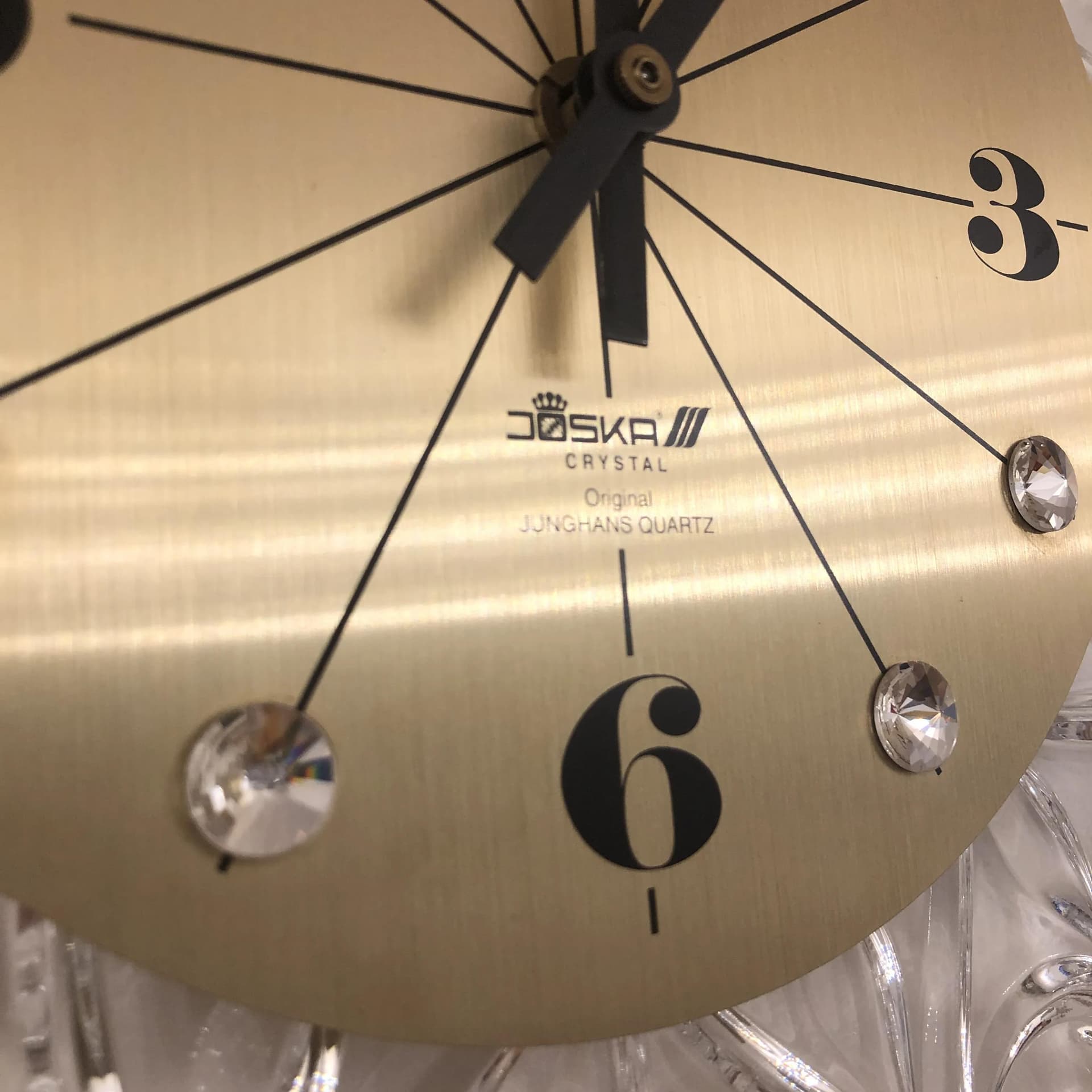 Zegar ścienny, złoty, szkło, Junghans, Niemcy, lata 70. - 30926