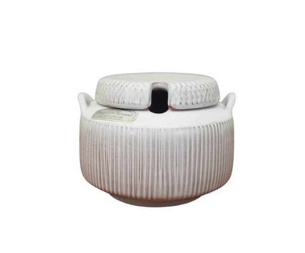 Sugar bowl, white ceramic, Løvemose Keramik, Denmark, 1970s.