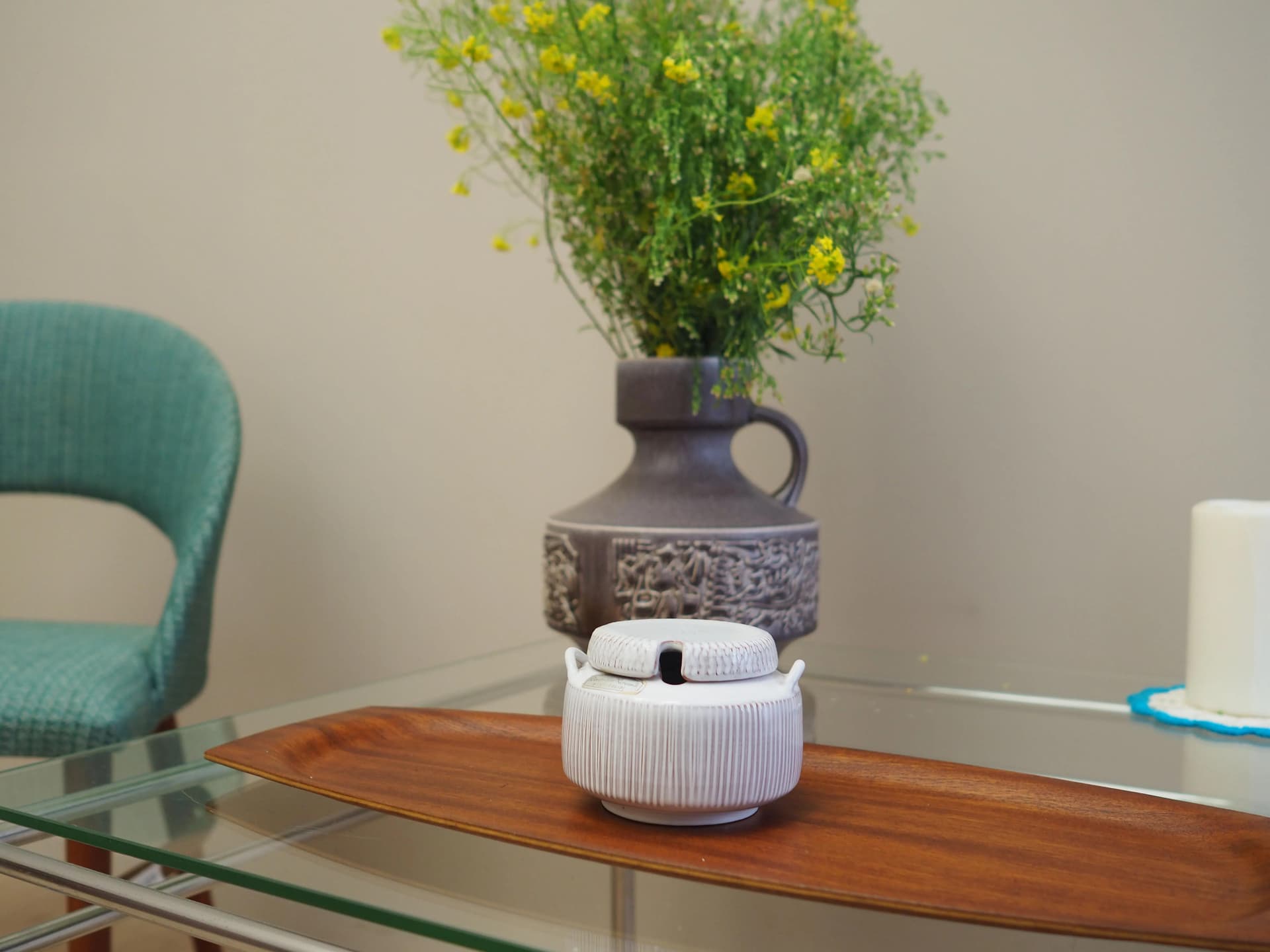 Cukiernica, ceramika biała, Løvemose Keramik, Dania, lata 70. - 31105