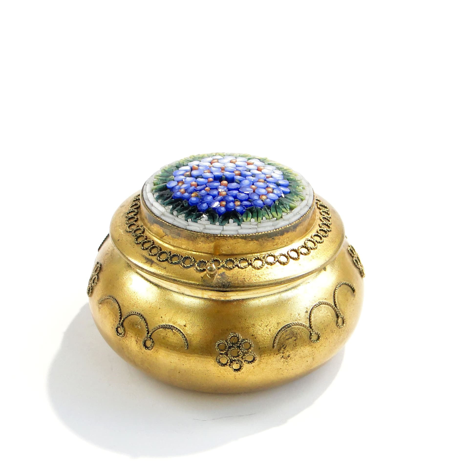 Pudełko Millefiori, mosiądz złocony, Włochy, XIX w. - 3683