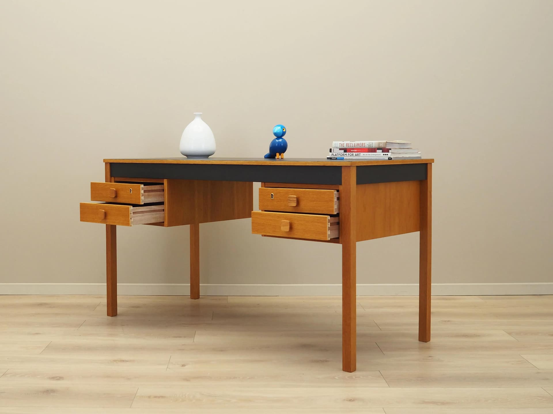 Desk, yellow ash, black ash, Denmark, 1970s - 31072