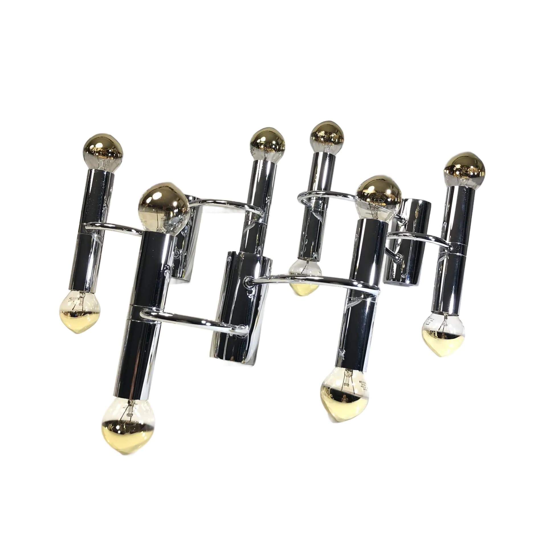 Set of Three Wall Sconces, Space Age, silver chrome-plated brass, Cosack Leuchten, Germany, 1960s.