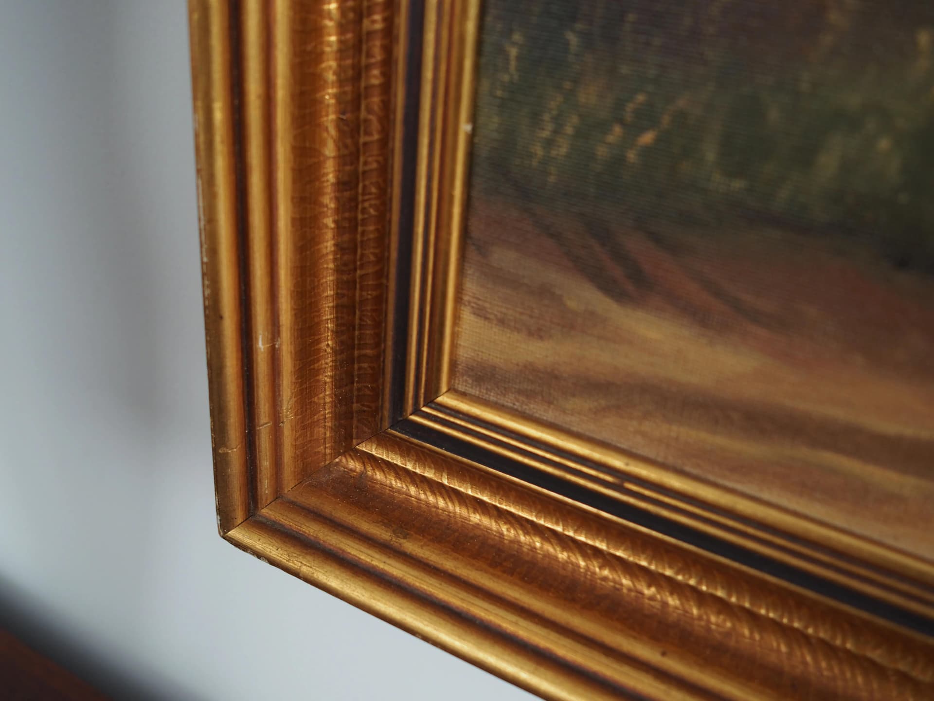 Obraz olejny na płótnie, brąz ciemny, rama drewno, Skandynawia, lata 70. - 31297