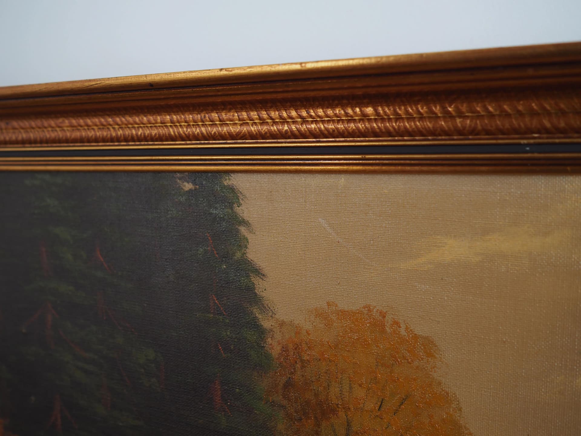 Obraz olejny na płótnie, brąz ciemny, rama drewno, Skandynawia, lata 70. - 31301