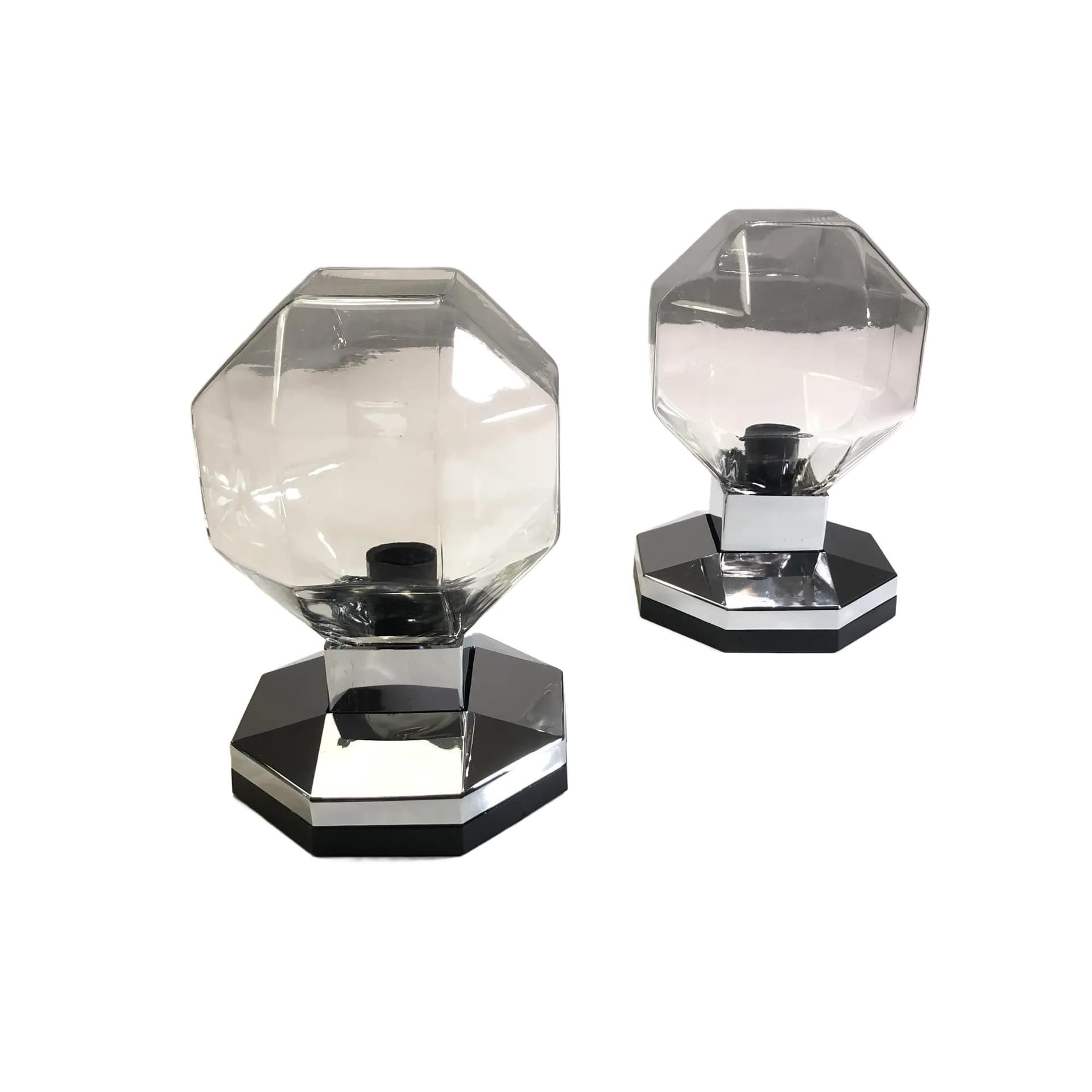 Pair of Space Age wall sconces, silver chrome, glass, by M. Ishi, for Staff Leuchten, Germany, 1970s.