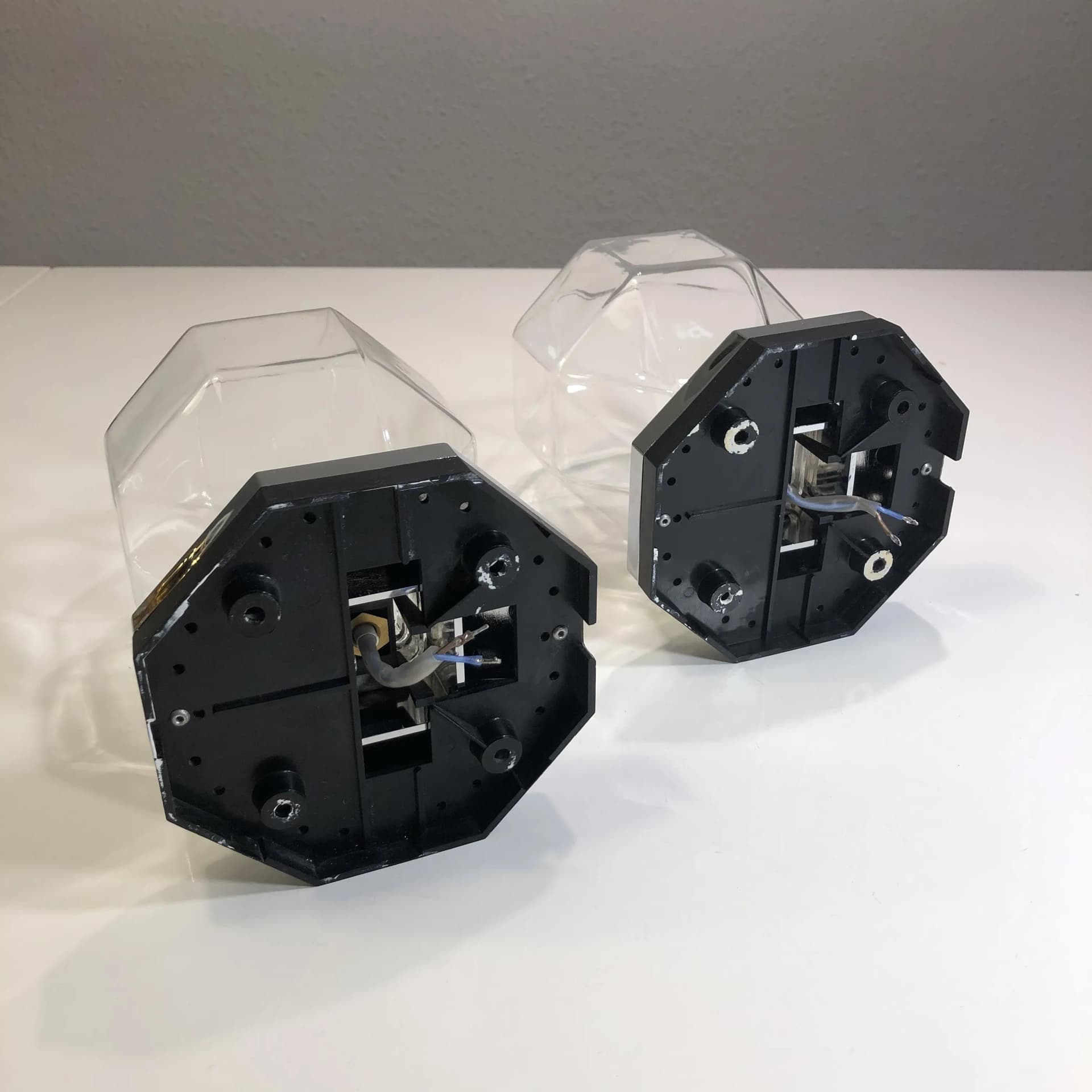 Pair of Space Age wall sconces, silver chrome, glass, by M. Ishi, for Staff Leuchten, Germany, 1970s. - 31156