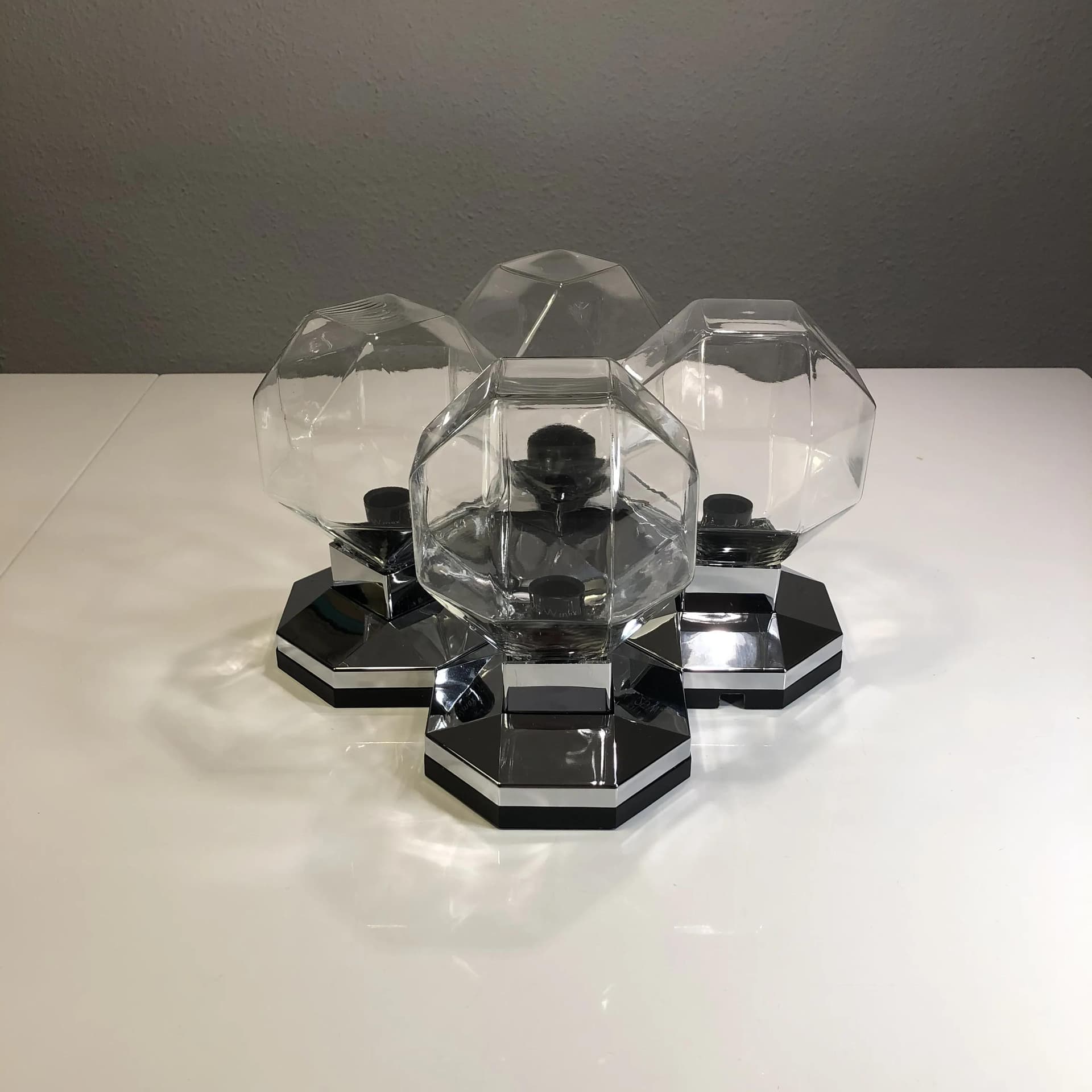 Pair of Space Age wall sconces, silver chrome, glass, by M. Ishi, for Staff Leuchten, Germany, 1970s. - 31155