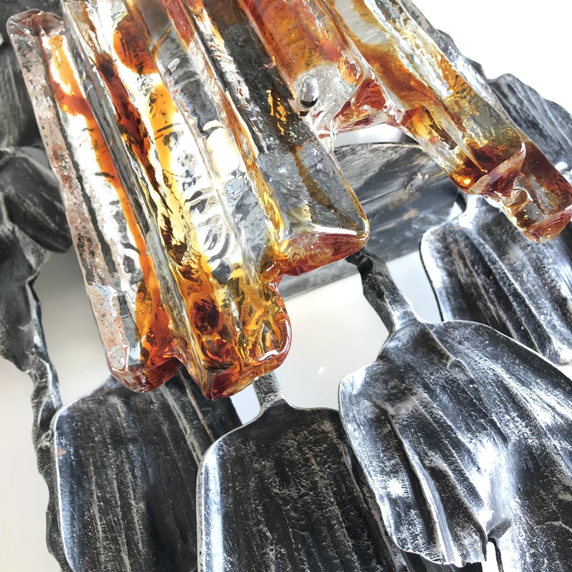 Brutalist wall lamp, grey metal, Murano glass, by T. Ahlström & H. Ehrlich, Sweden, 1960s. - 31365