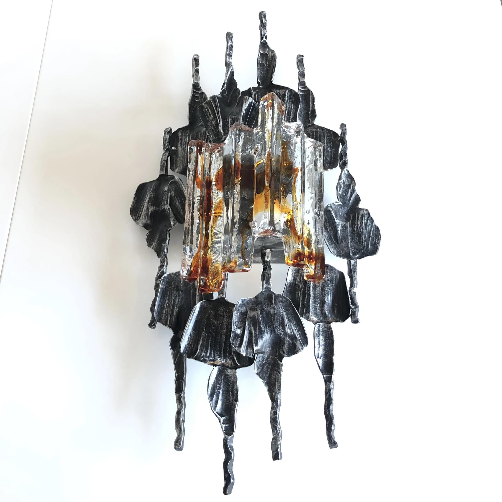 Brutalist wall lamp, grey metal, Murano glass, by T. Ahlström & H. Ehrlich, Sweden, 1960s. - 31361