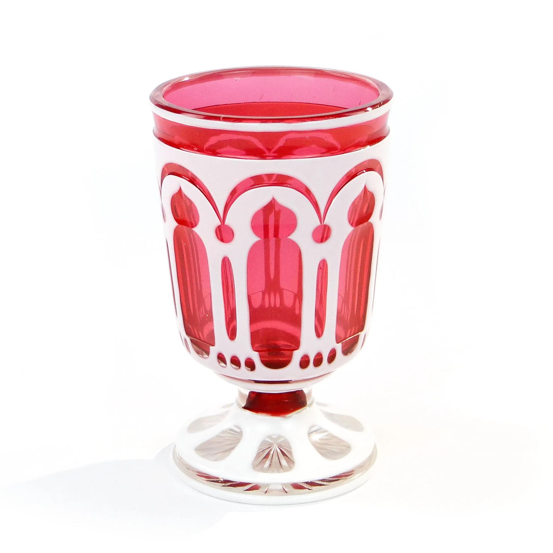 Kielich Biedermeier, różowy biały, kryształ, Austria, XIX w. - 31427