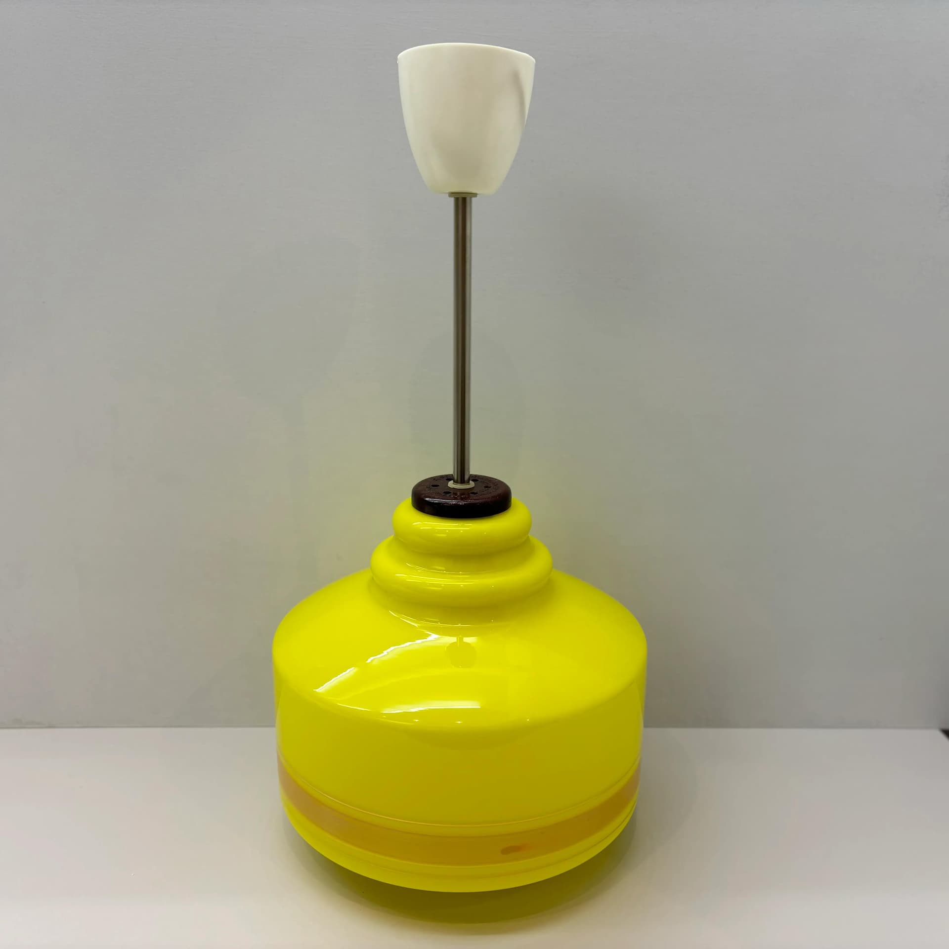 Ceiling lamp, yellow, glass, Poland, 1970s. - 31345