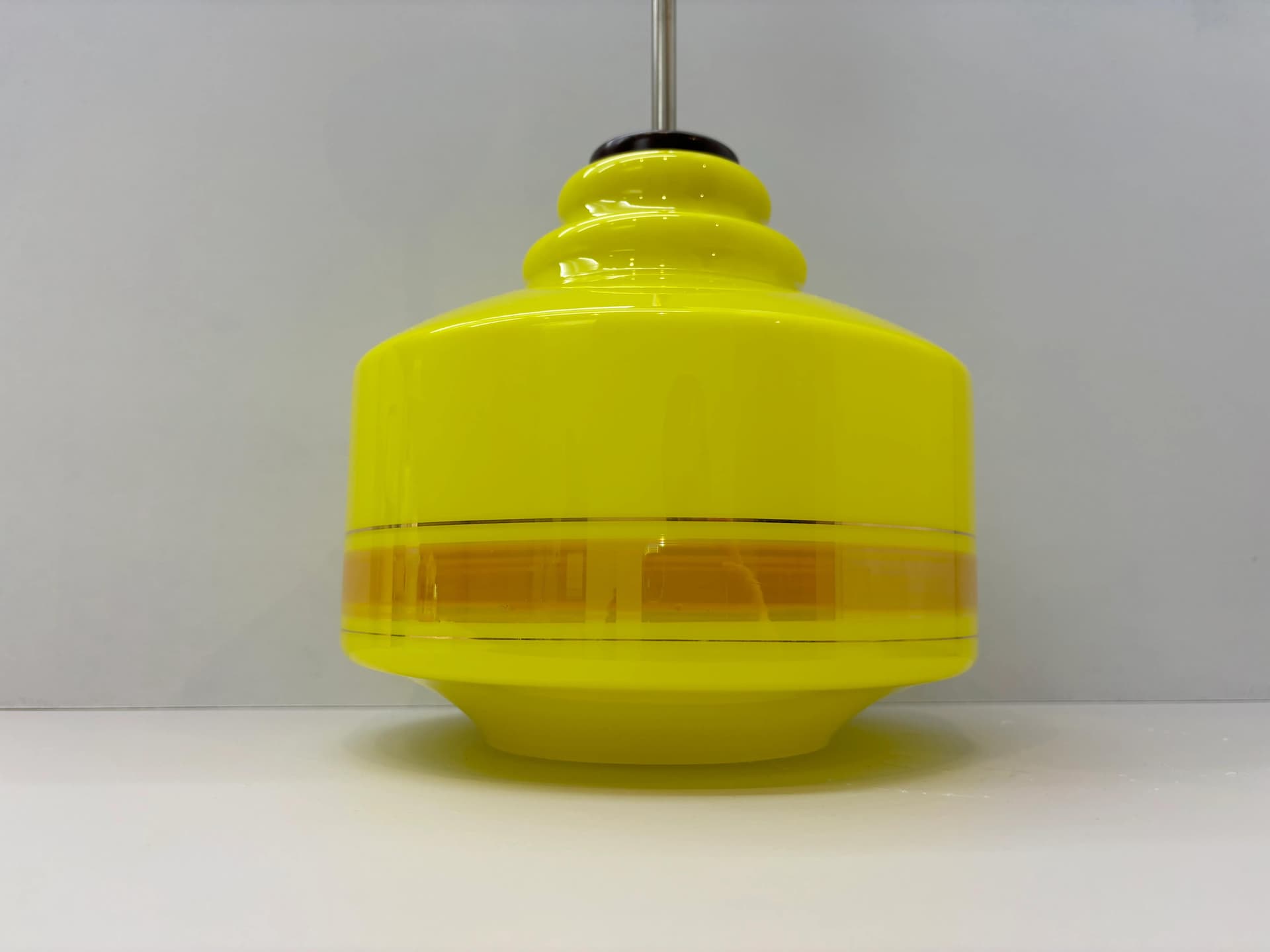 Ceiling lamp, yellow, glass, Poland, 1970s. - 31349