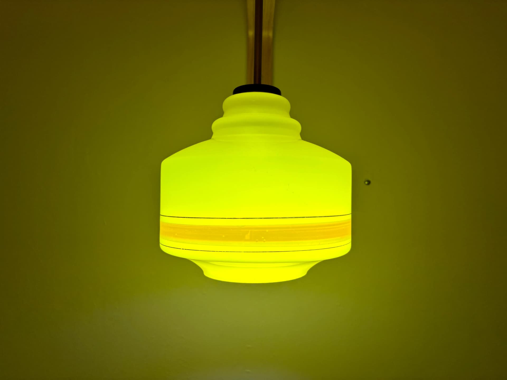 Ceiling lamp, yellow, glass, Poland, 1970s. - 31342