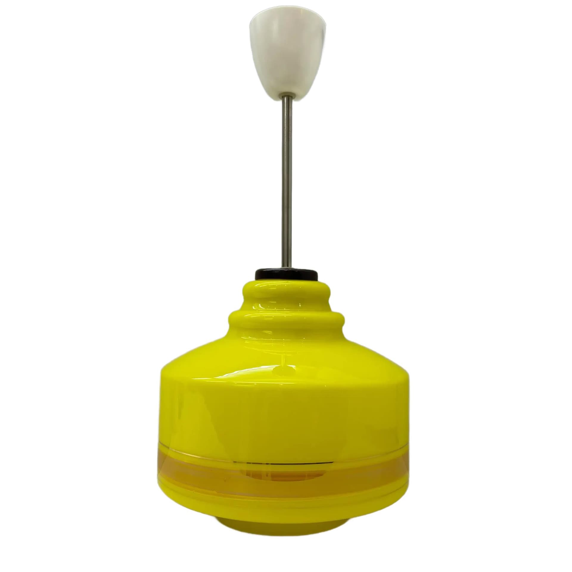 Ceiling lamp, yellow, glass, Poland, 1970s.