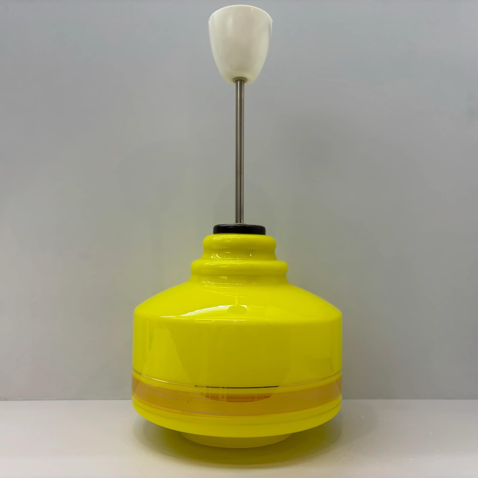 Ceiling lamp, yellow, glass, Poland, 1970s. - 31350