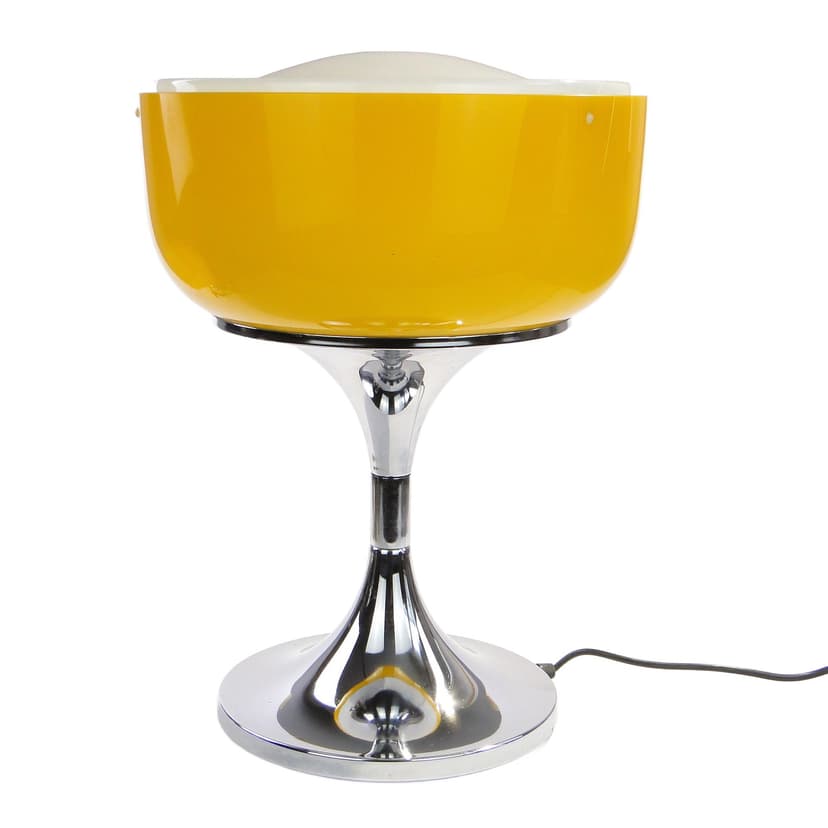 Table Lamp Space Age, yellow acrylic, chrome steel, by L. Massoni, Harvey Guzzini, Italy, 1970s.