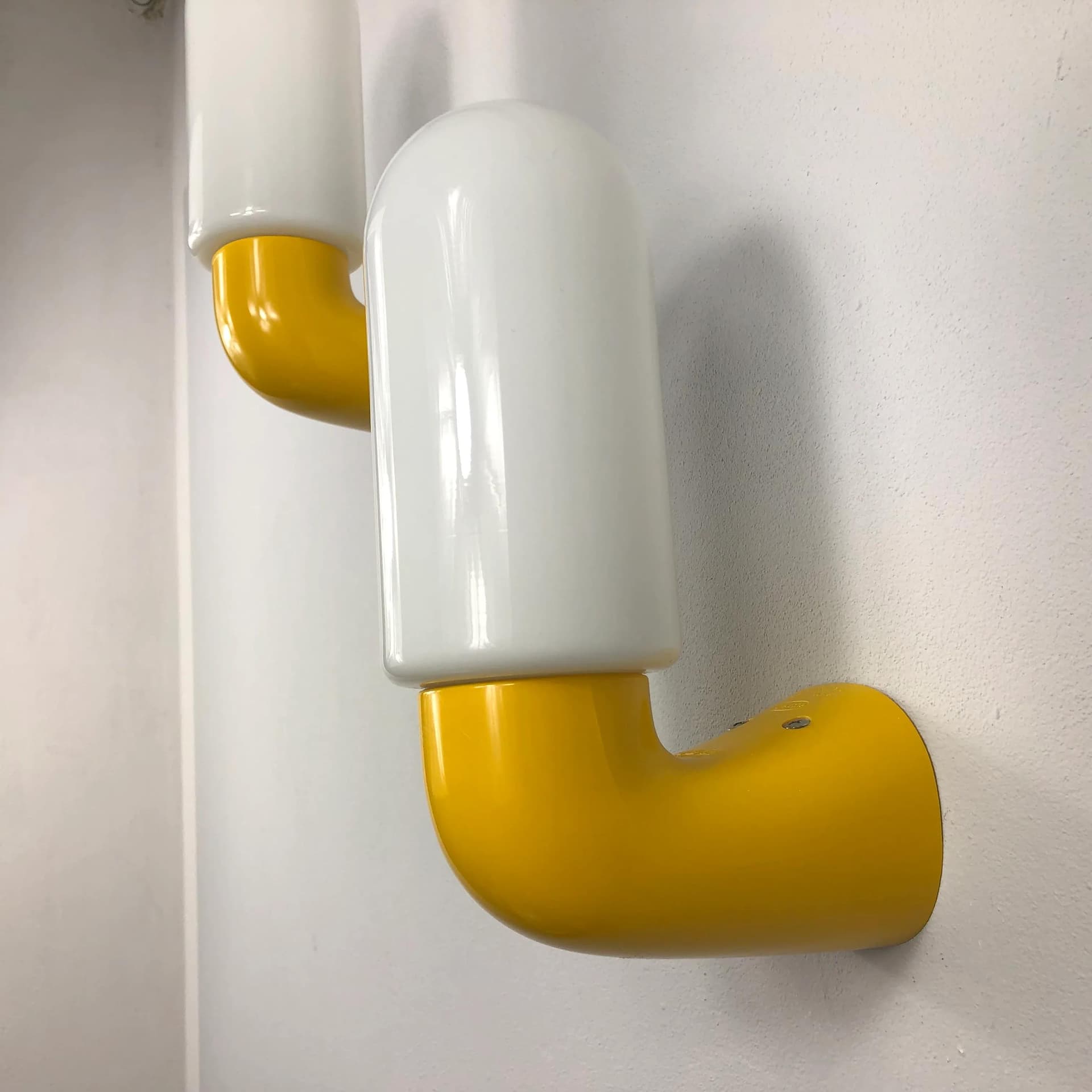 Pair of wall sconces Pop Art, yellow plastic, opal glass, Dietsche, Germany, 1980s. - 31339