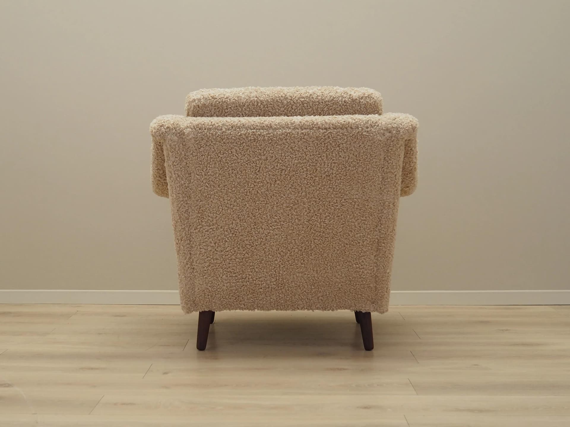 Armchair, beige, fabric, teak wood, Denmark, 1970s. - 31246