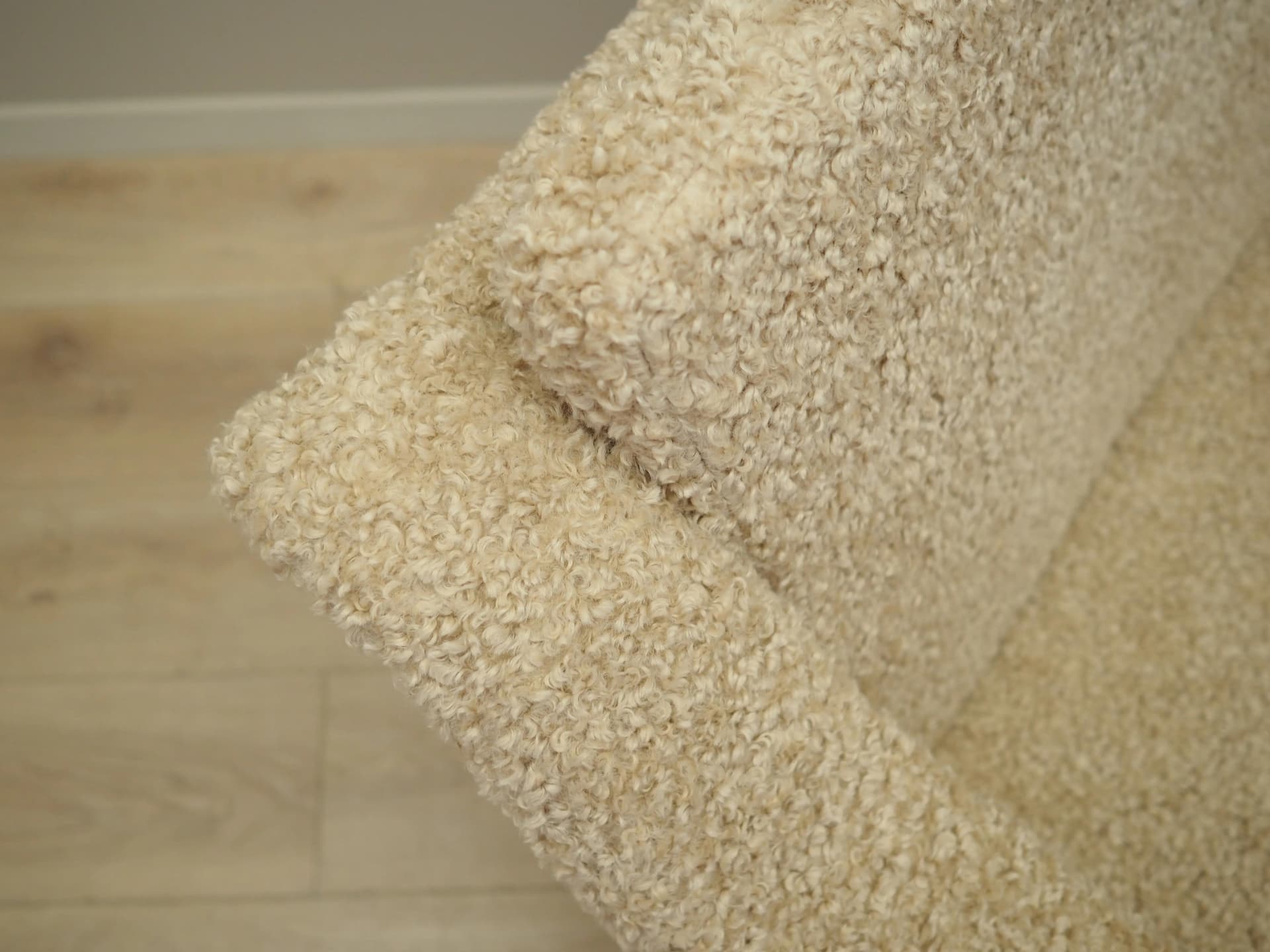 Armchair, beige, fabric, teak wood, Denmark, 1970s. - 31248