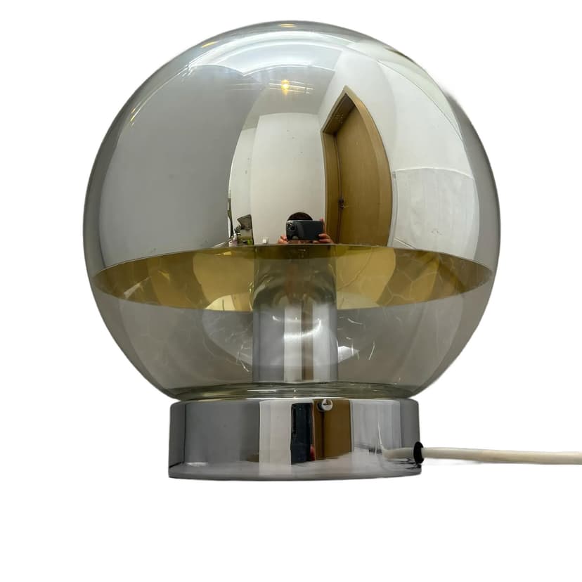 Lampa stołowa Space Age, szkło szare, metal chromowany, Hoffmeister Leuchten, Niemcy, lata 70.