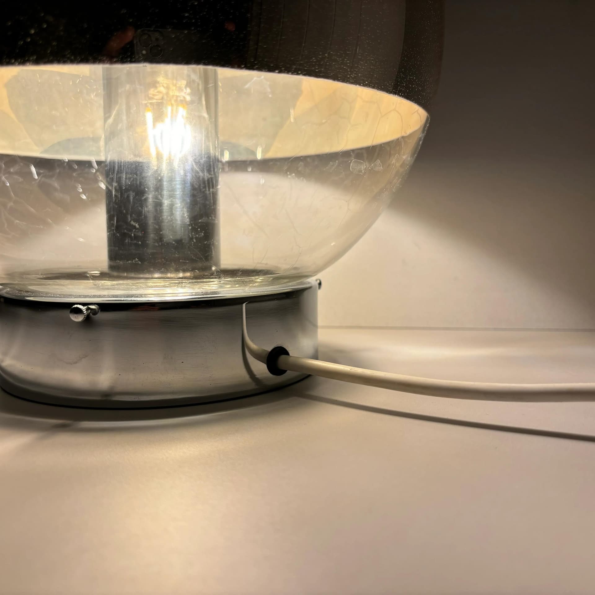 Lampa stołowa Space Age, szkło szare, metal chromowany, Hoffmeister Leuchten, Niemcy, lata 70. - 31329