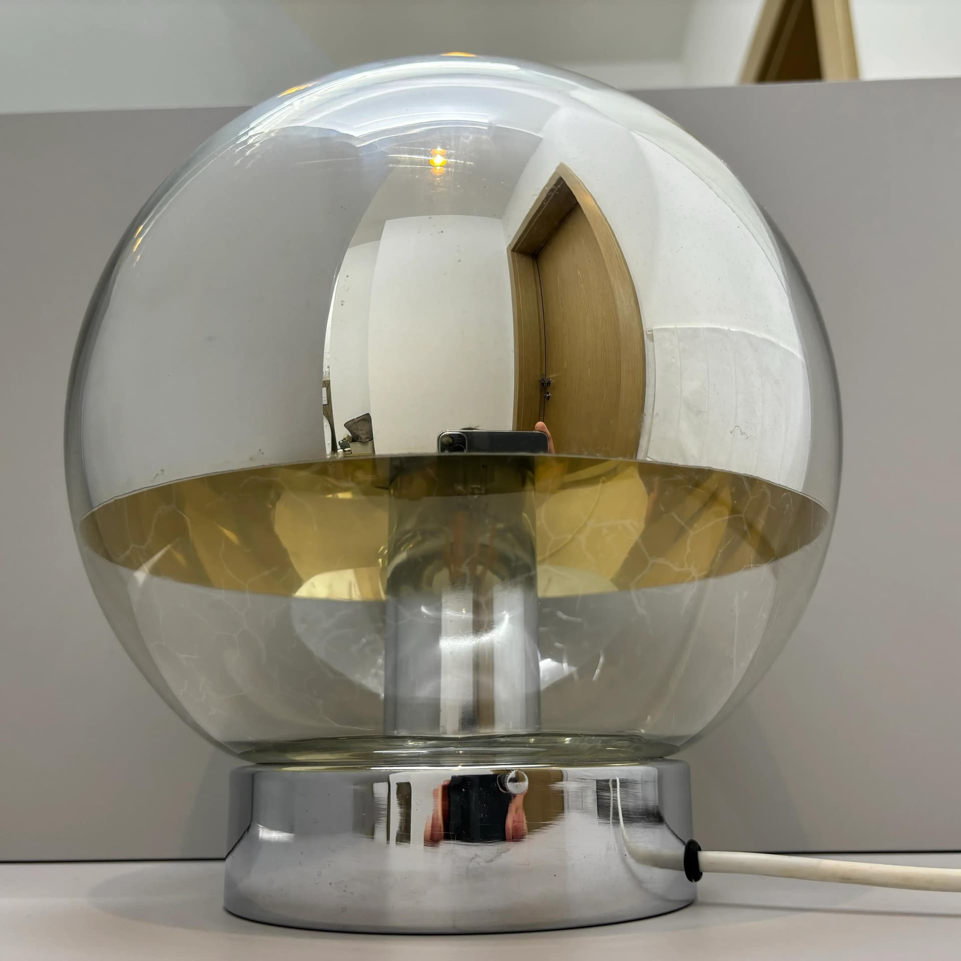 Lampa stołowa Space Age, szkło szare, metal chromowany, Hoffmeister Leuchten, Niemcy, lata 70. - 31324