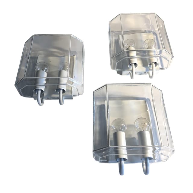 Komplet trzech kinkietów, transparent szkło, Limburg, Niemcy, lata 80. - WYMIARY