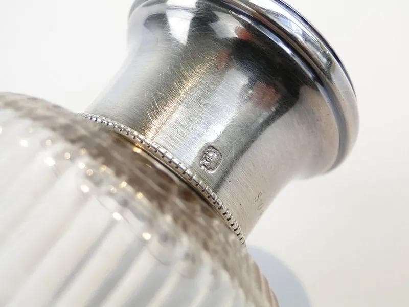 Flakon na perfumy, szkło kryształowe transparentne, srebro, Sormani Paris, Francja, początek XX w. - 31396