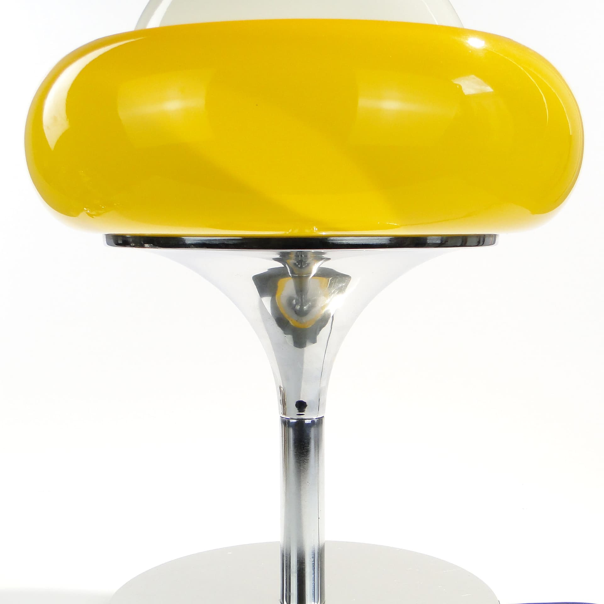 Table Lamp Jadran M, Space Age, yellow acrylic, white glass, chrome, Guzzini, Italy, 1970s. - 3723