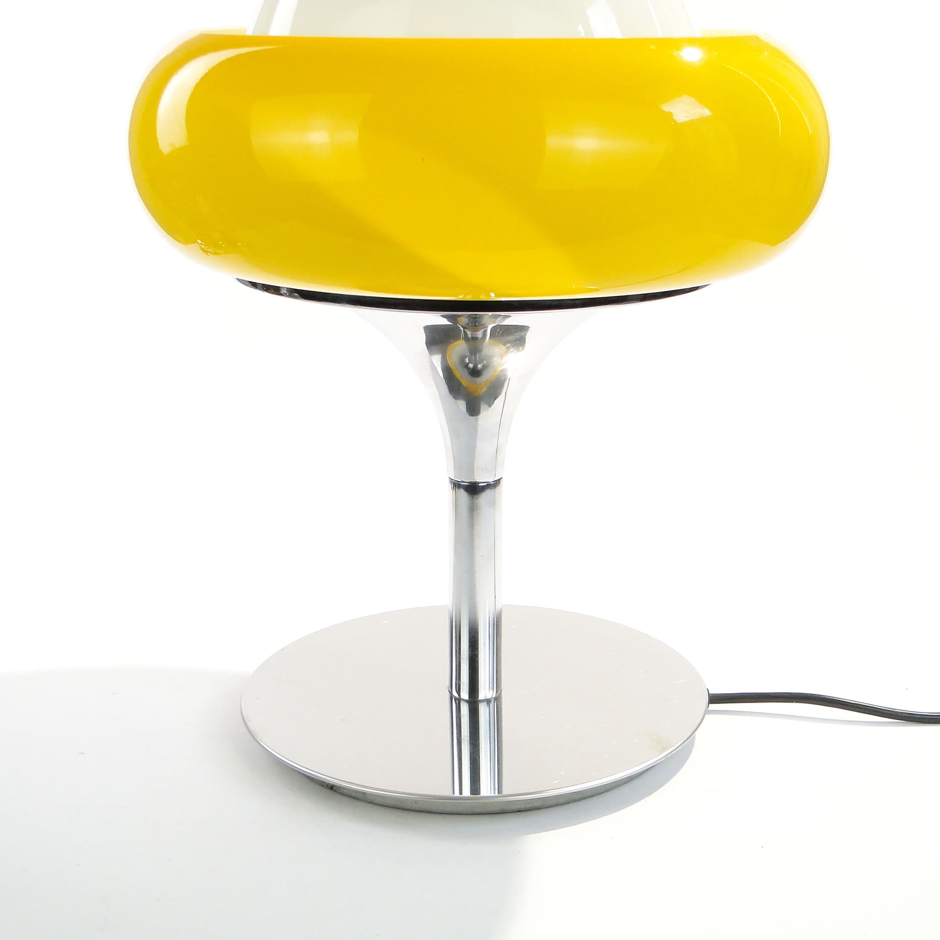 Table Lamp Jadran M, Space Age, yellow acrylic, white glass, chrome, Guzzini, Italy, 1970s. - 3721