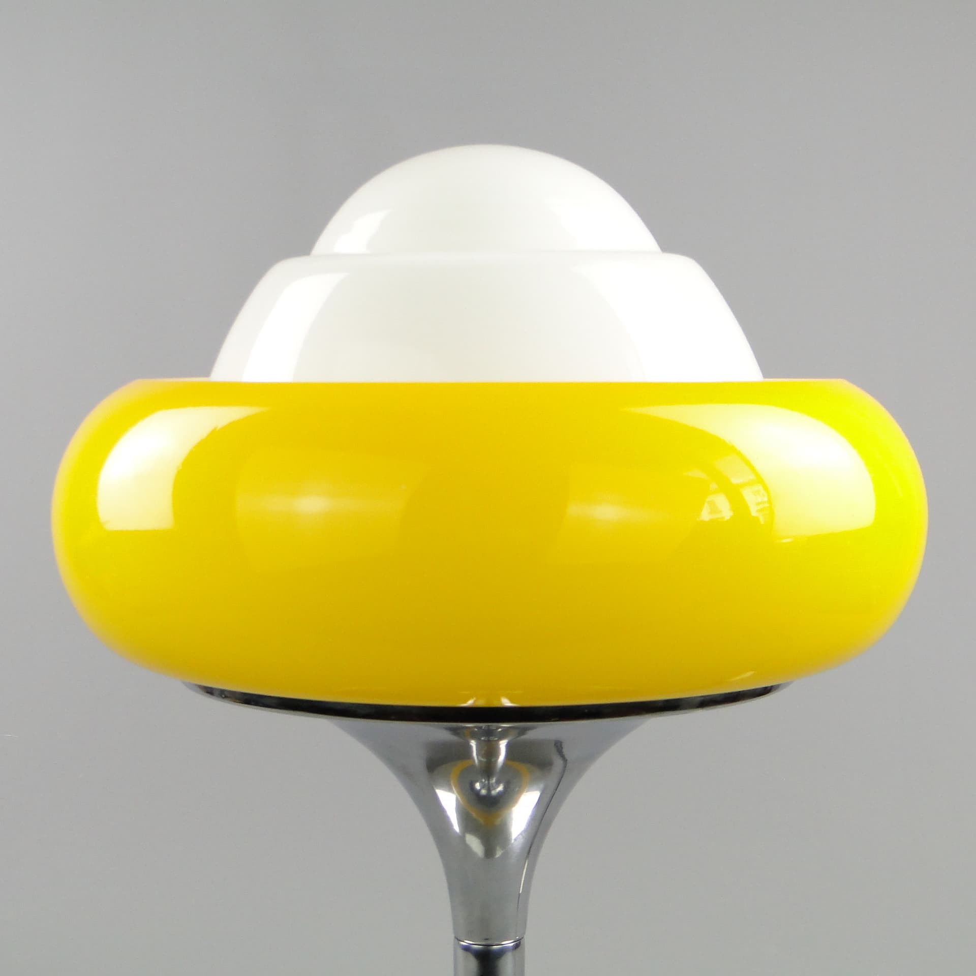 Table Lamp Jadran M, Space Age, yellow acrylic, white glass, chrome, Guzzini, Italy, 1970s. - 3727