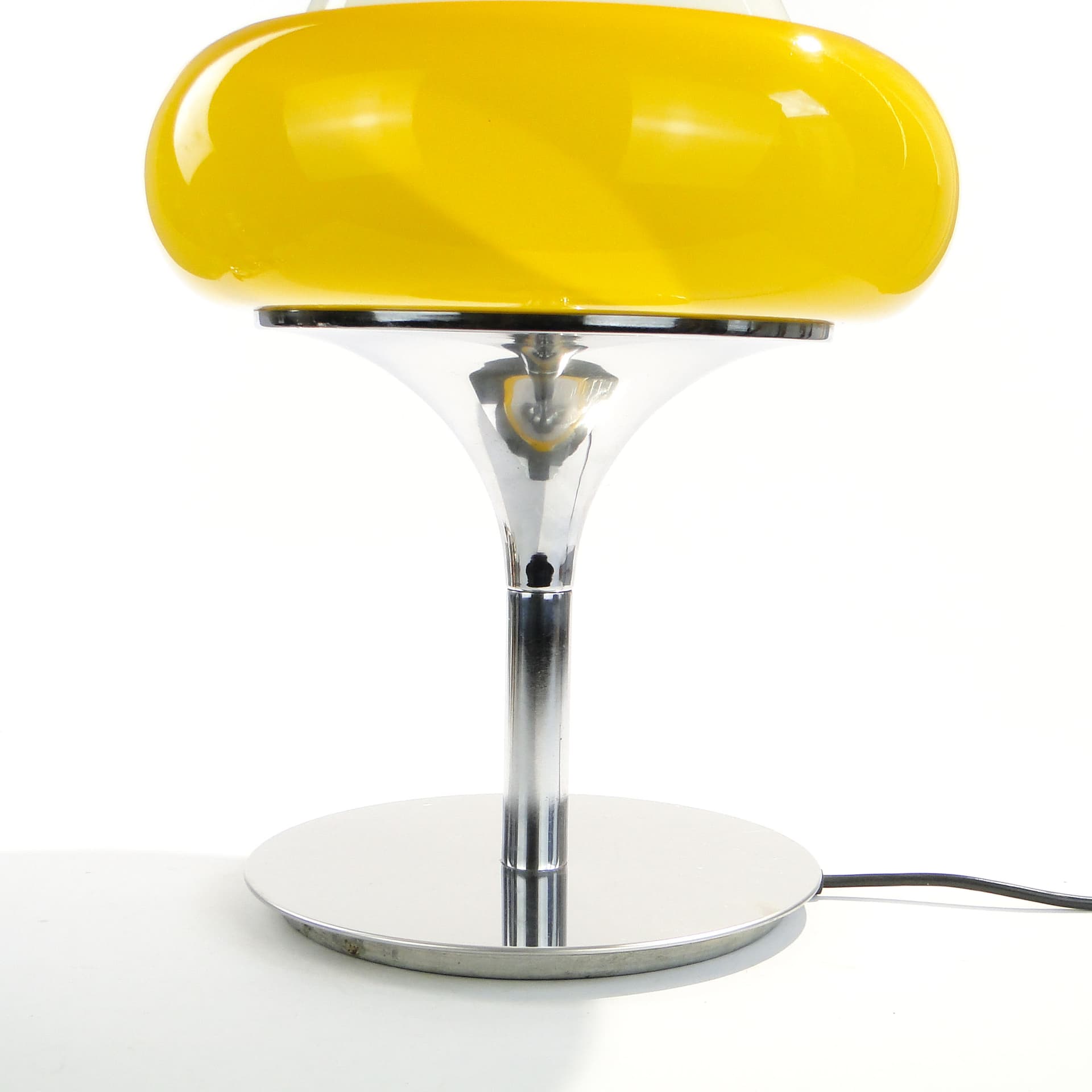 Table Lamp Jadran M, Space Age, yellow acrylic, white glass, chrome, Guzzini, Italy, 1970s. - 3722