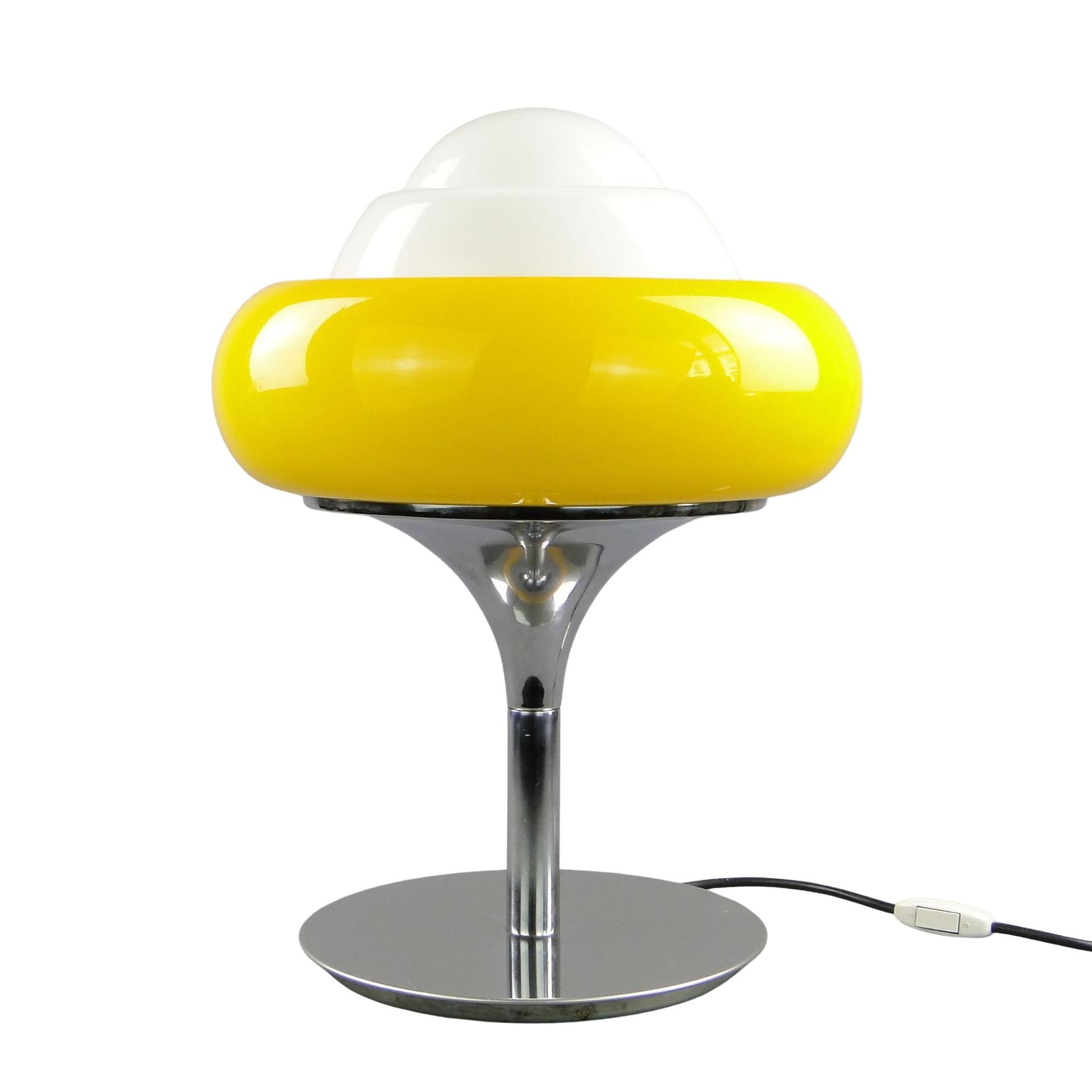 Table Lamp Jadran M, Space Age, yellow acrylic, white glass, chrome, Guzzini, Italy, 1970s.