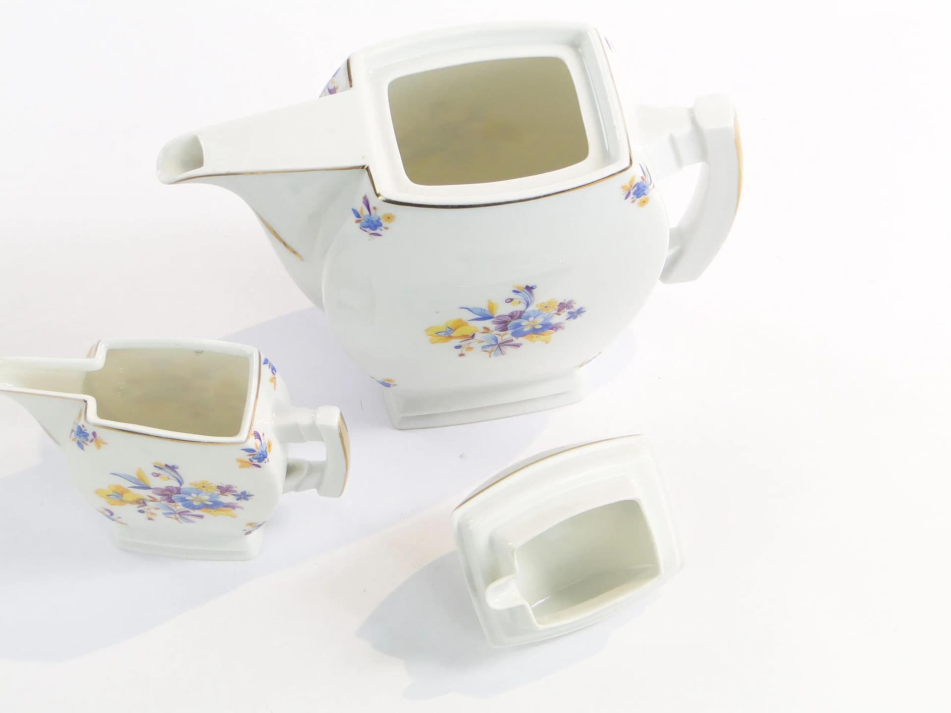 Coffee Pot and Creamer Set Płaski, white porcelain, by B. Wendorf, Ćmielów, Poland, 1930s. - 31379