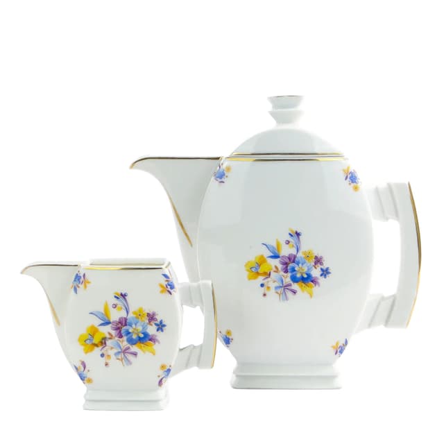 Coffee Pot and Creamer Set Płaski, white porcelain, by B. Wendorf, Ćmielów, Poland, 1930s. - DIMENSION
