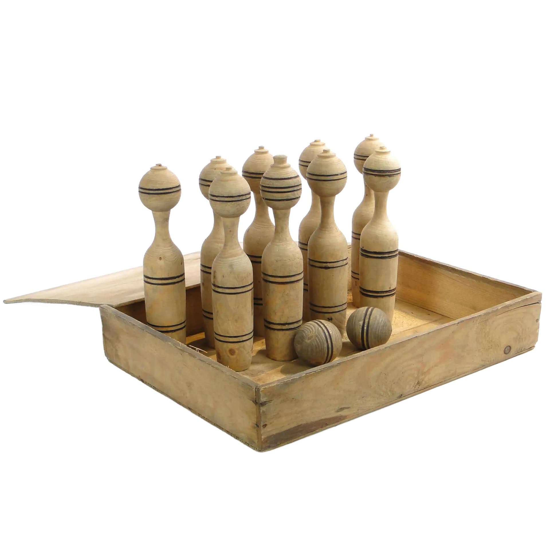 Bowling set, folk, beige wood, Poland, early 20th c.