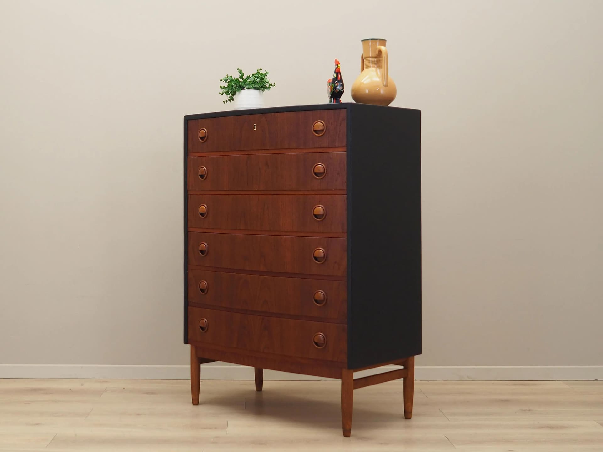 Komoda, teak brązowy ciemny, proj. K. Kristiansen, Feldballes Møbelfabrik, Dania, lata 60. - 31435