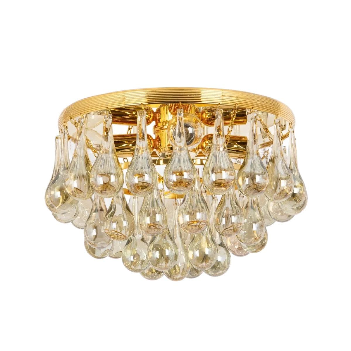 Gilded Brass Ceiling Lamp with Murano Glass Drops, by C. Palme, Germany, 1970s