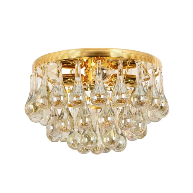 Gilded Brass Ceiling Lamp with Murano Glass Drops, by C. Palme, Germany, 1970s - DIMENSION