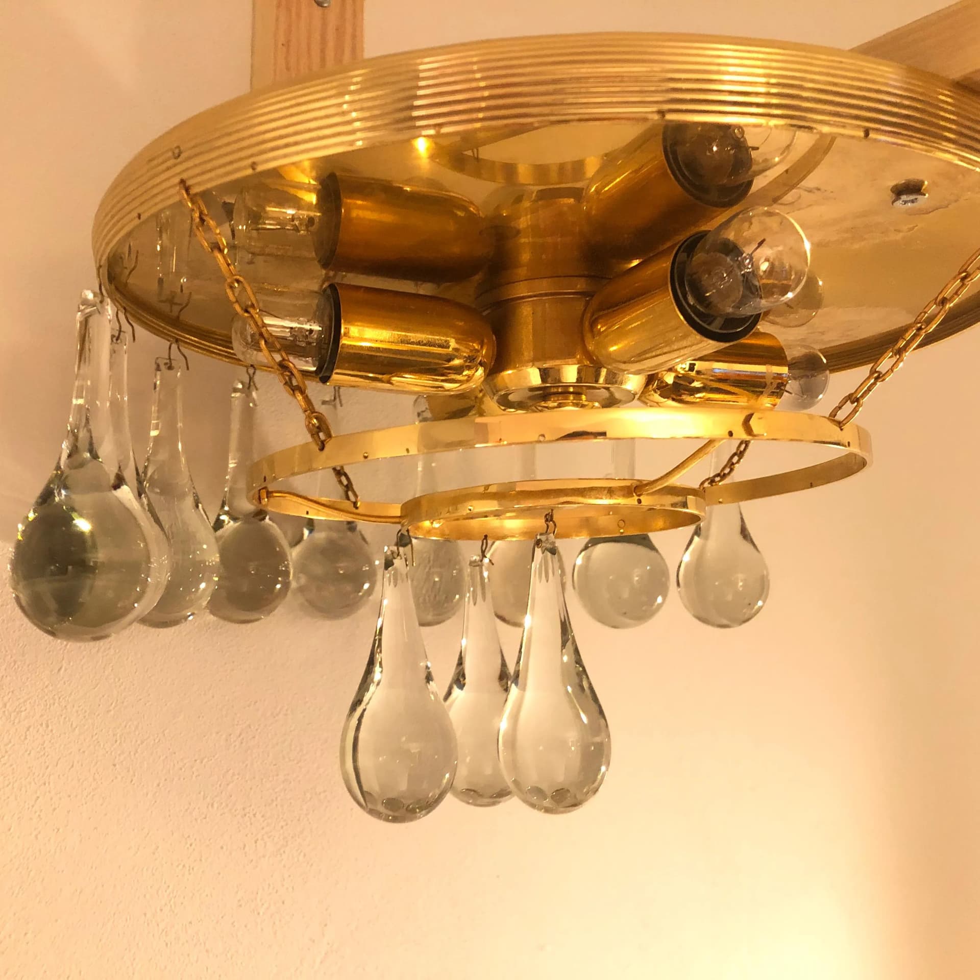 Gilded Brass Ceiling Lamp with Murano Glass Drops, by C. Palme, Germany, 1970s - 31531