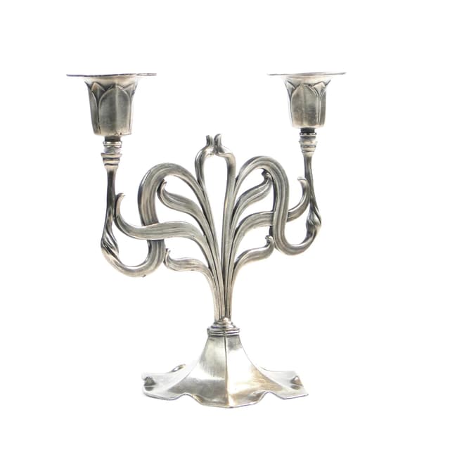 Kandelabr secesyjny, srebrny cyna platerowana, Orivit, Niemcy, początek XX w. - WYMIARY