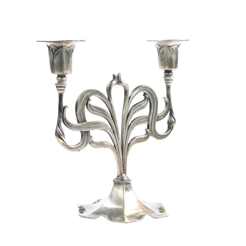 Kandelabr secesyjny, srebrny cyna platerowana, Orivit, Niemcy, początek XX w.